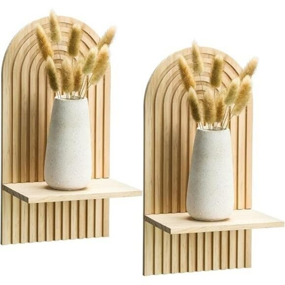 Boho Rainbow Wall Shelves Wood Floating Shelf Set for Nursery Bedroom Decor - Picture 7 of 7